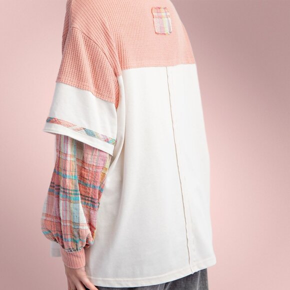 EASEL "Alabama Top - Talladega" Loose Fit Henley Layered Look Mineral Washed Top - Picture 8 of 14